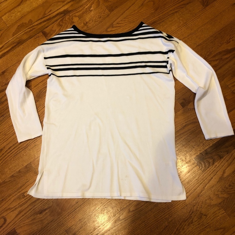 Oversized White with Black Stripes Light Sweater M